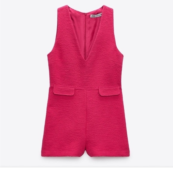Zara Textured Weave Fuchsia Romper - Picture 2 of 11